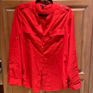 Red Long Sleeve Button-Up Blouse with Gold Buttons